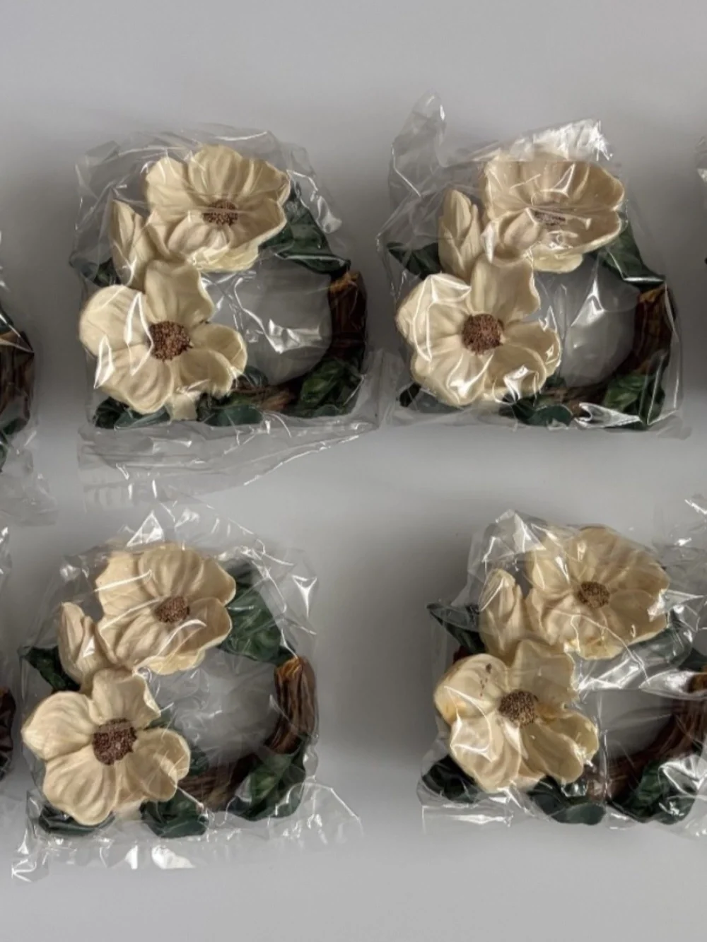 Set of 8 Magnolia Napkin Rings | Farmhouse Table Decor